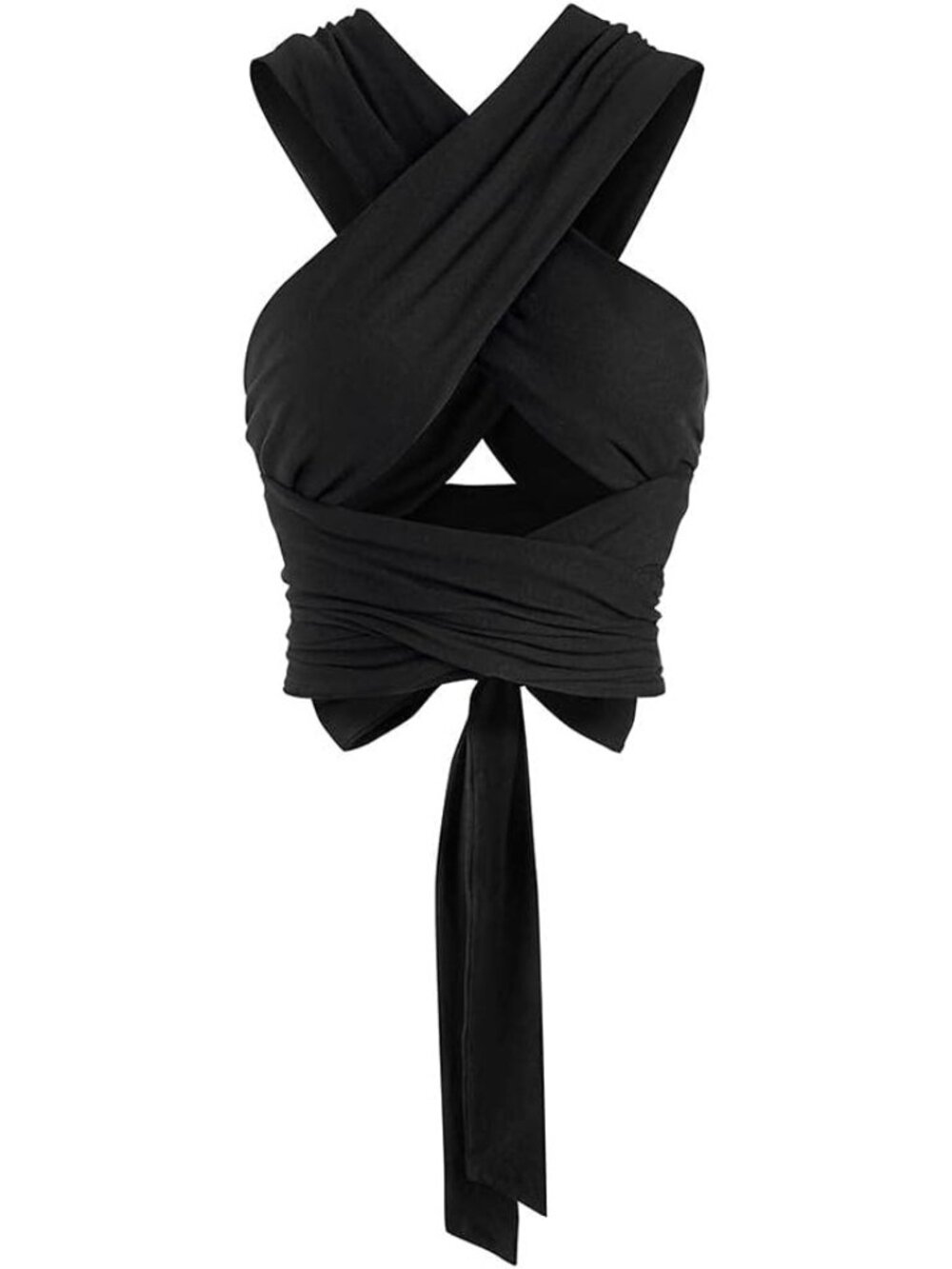 Womens Ribbed Halter Crop Top Ruched Lace-up Cropped Cami Bandana Top Criss Cros